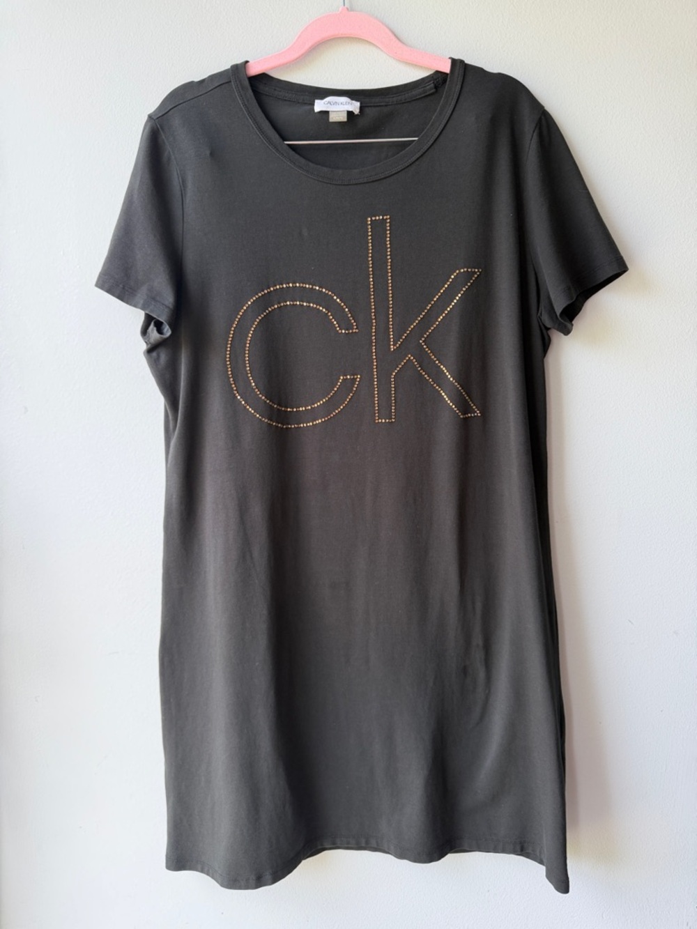 Calvin Klein Black T-Shirt Dress with Gold Studded CK Size XL